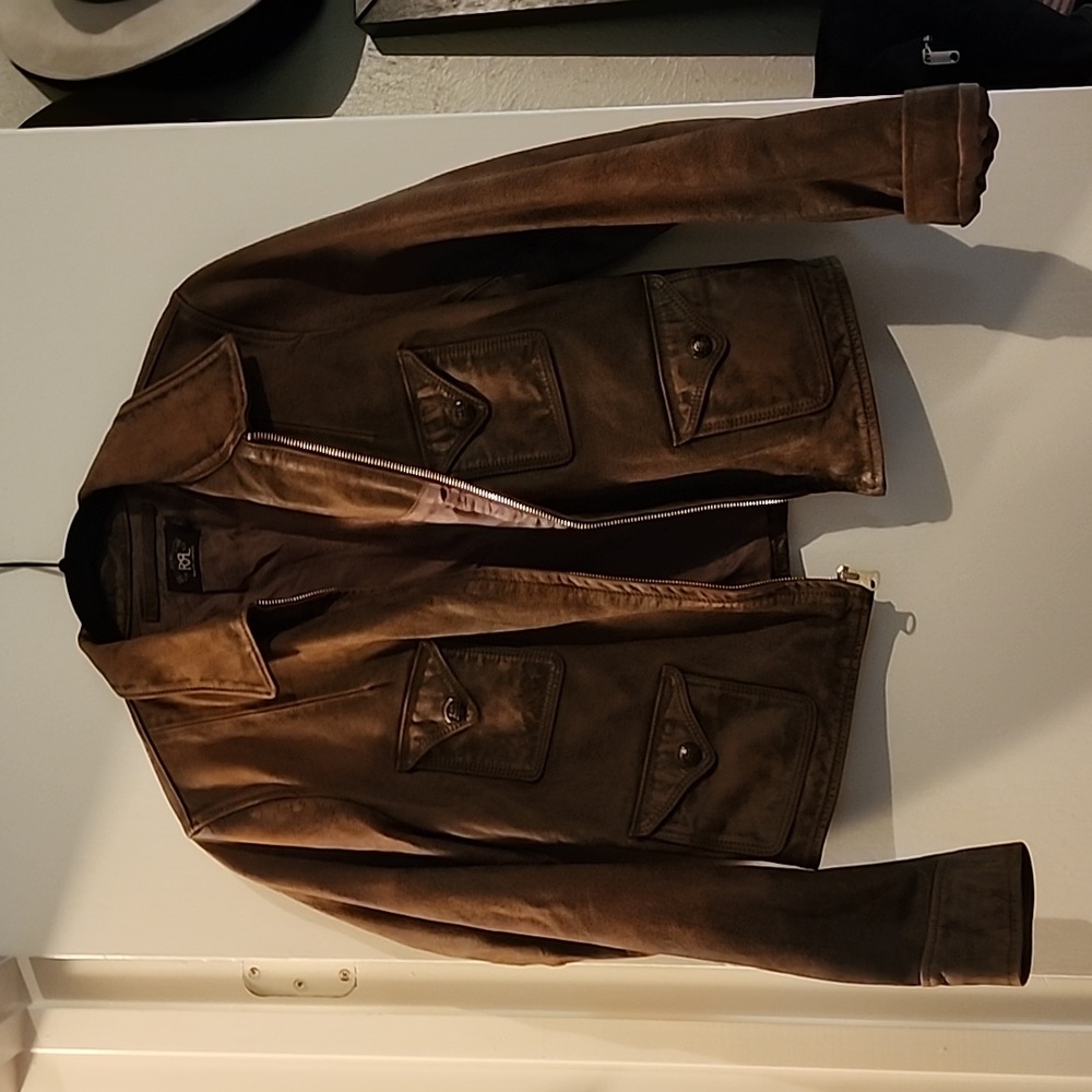 Double RL womens distressed brown leather jacket - Picture 2 of 9